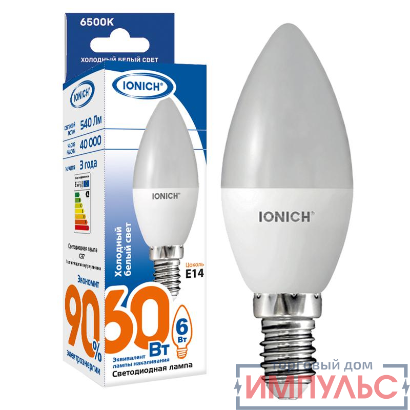 Лампа светодиодная ILED-SMD2835-C37-6-540-220-6.5-E14 (1118) IONICH 1530
