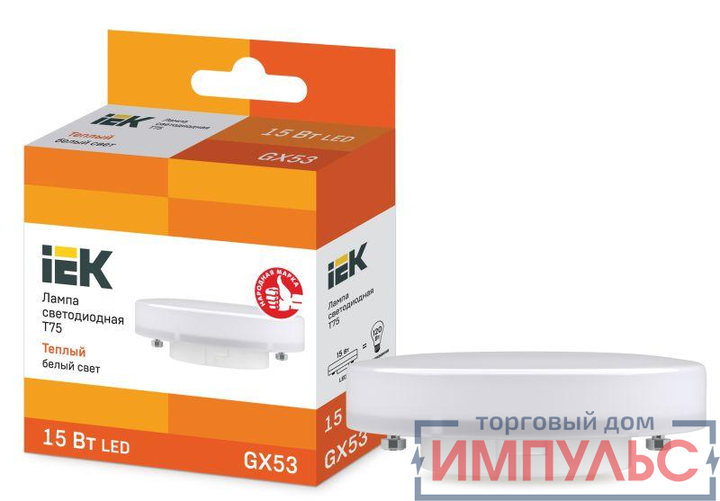 Лампа светодиодная ECO T75 таблетка 15Вт 230В 3000К GX53 IEK LLE-T80-15-230-30-GX53