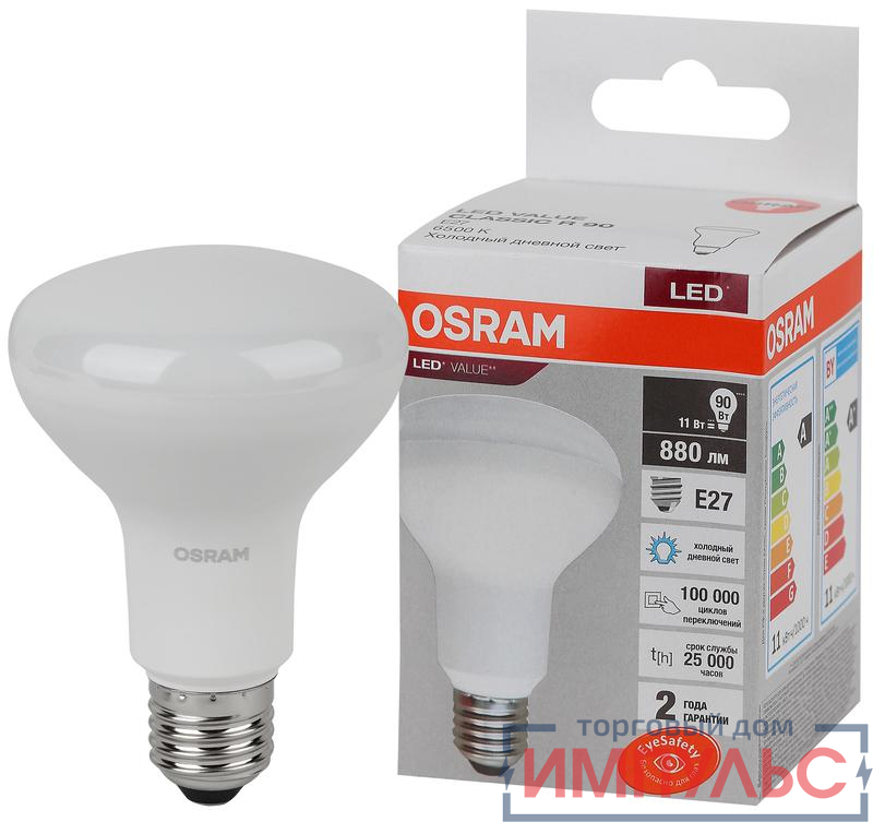 Лампа светодиодная LED Value LV R80 90 11SW/865 11Вт рефлектор матовая E27 230В 10х1 RU OSRAM 4058075582750