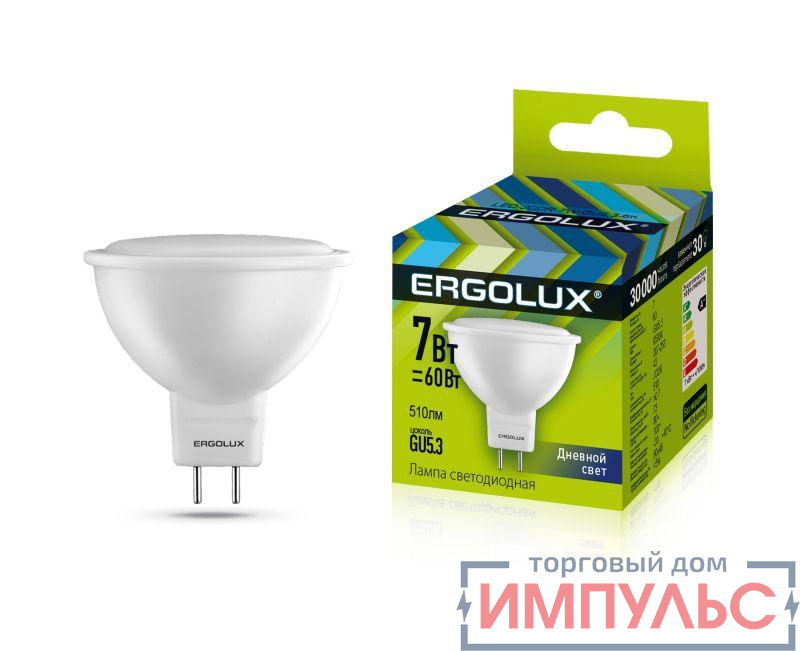 Лампа светодиодная LED-JCDR-7W-GU5.3-6500K JCDR 172-265В Ergolux 12881