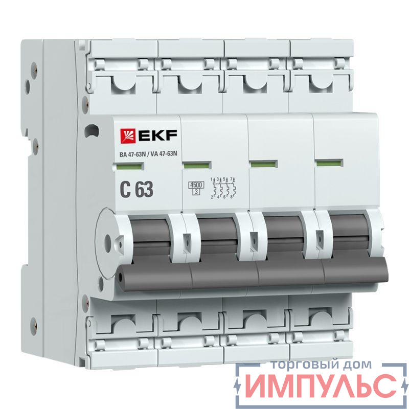 Выключатель автоматический модульный 4п 63А C 4.5кА ВА 47-63N PROxima EKF M634463C