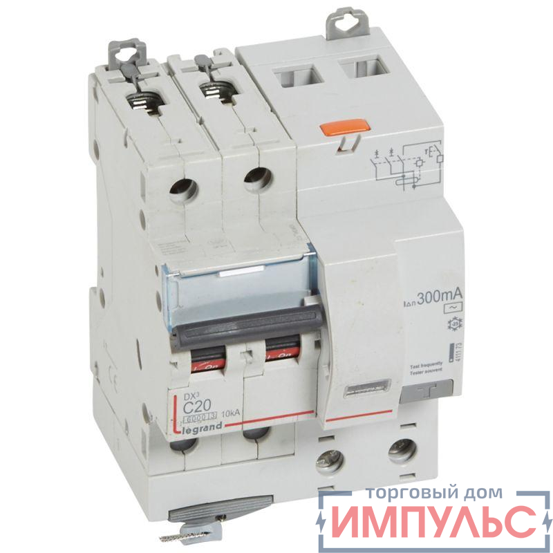 Выключатель автоматический дифференциального тока 2п C 20А 300мА тип AC 10кА DX3 4мод. Leg 411173
