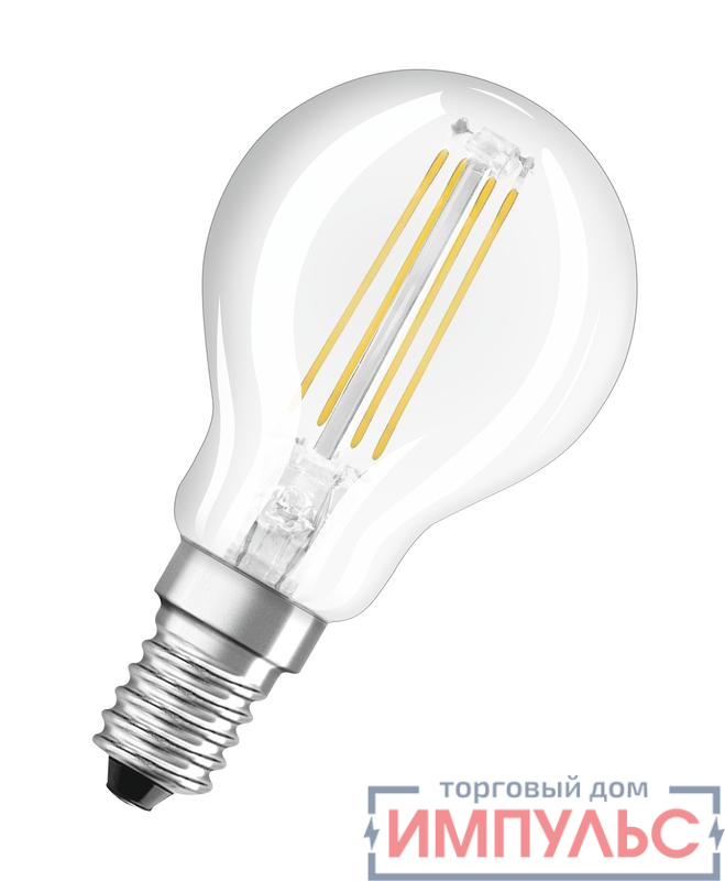 Лампа светодиодная филаментная Retrofit P 6.5Вт (замена 60Вт) прозр. 2700К тепл. бел. E14 806лм угол пучка 320град. 220-240В диммир. OSRAM 4058075447875