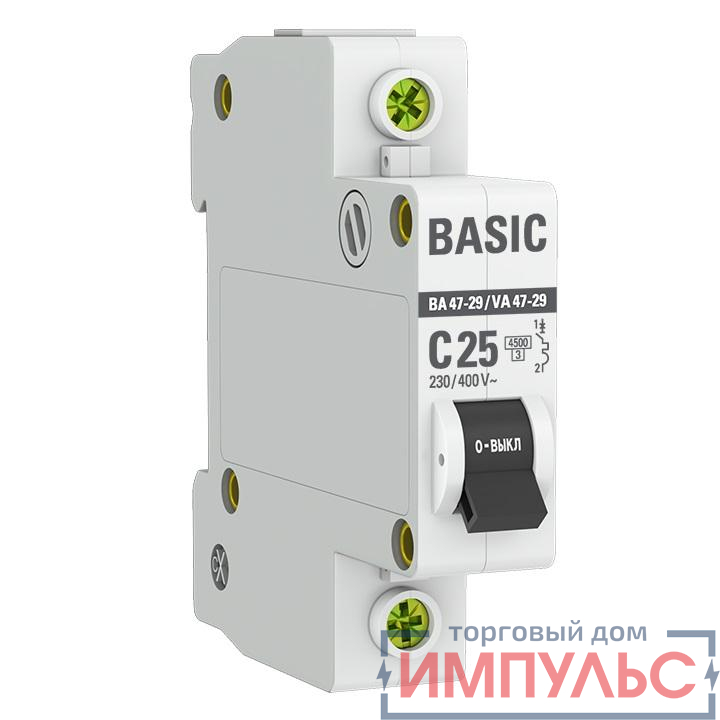 Выключатель автоматический 1п C 25А 4.5кА ВА 47-29 (уп.3шт) Basic EKF mcb4729-1-25C-3