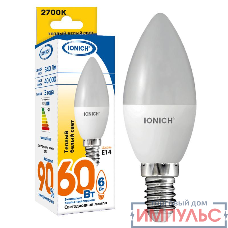 Лампа светодиодная ILED-SMD2835-C37-8-720-220-2.7-E14 (1299) IONICH 1534
