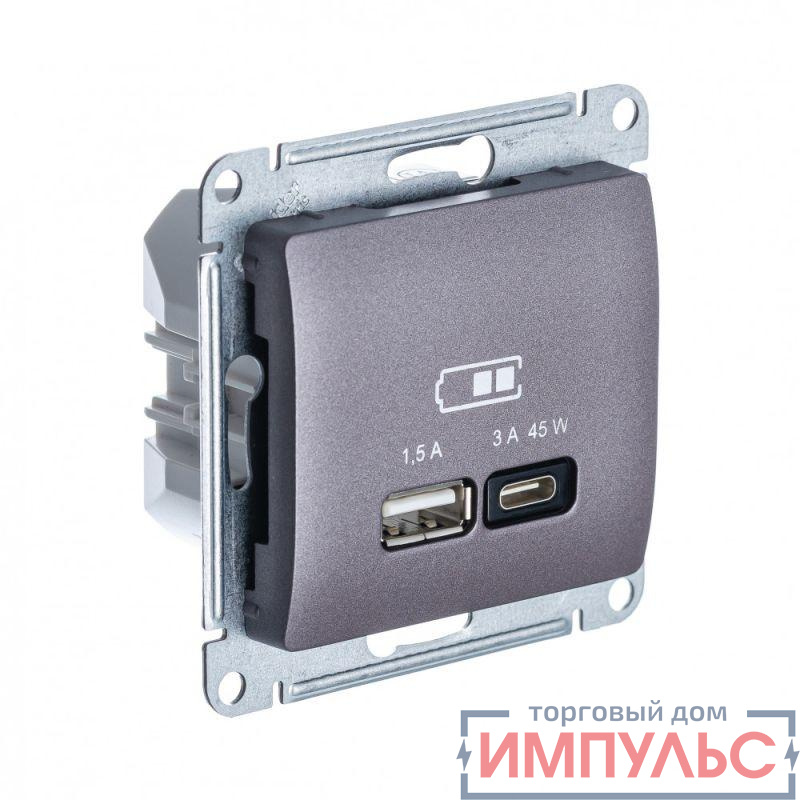 Розетка USB Glossa тип A+C 45Вт QC PD высокоскор. ЗУ механизм сирен. туман SE GSL001429