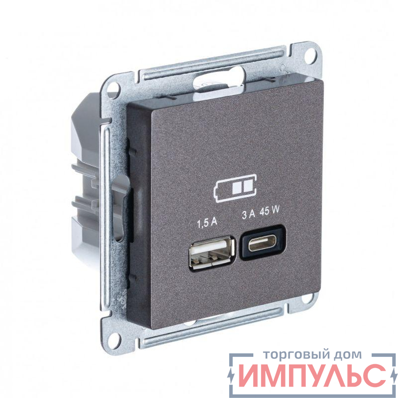 Розетка USB AtlasDesign тип A+C 45Вт QC PD высокоскор. ЗУ механизм мокко SE ATN000629