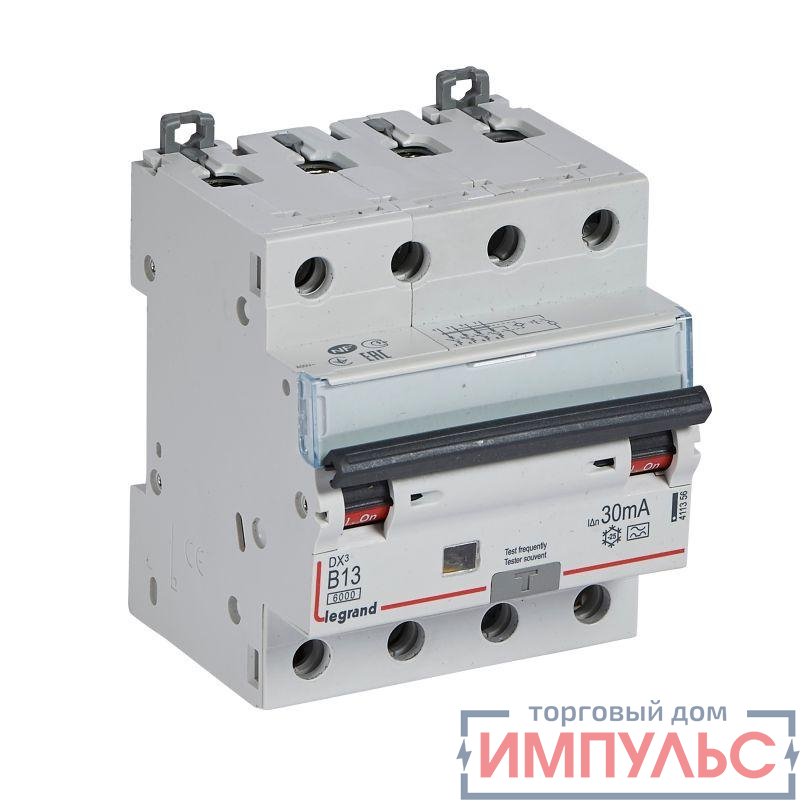 Выключатель автоматический дифференциального тока 4п B 13А 30мА тип A 10кА DX3 Leg 411356