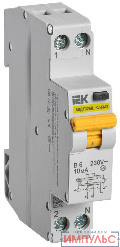 Выключатель автоматический дифференциального тока B 6А 10мА тип A АВДТ32ML KARAT IEK MVD12-1-006-B-010-A