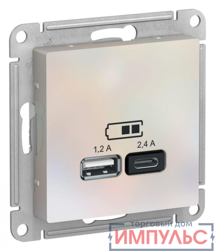 Розетка USB AtlasDesign тип A+C 5В/2.4А 2х5В/1.2А механизм жемчуж. SE ATN000439