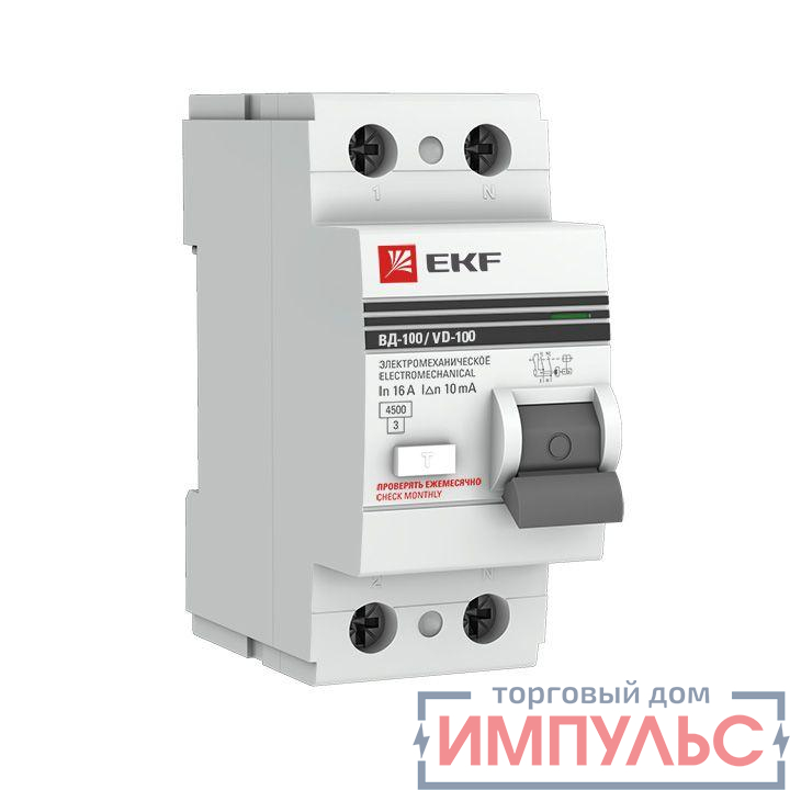 Выключатель дифференциального тока (УЗО) 2п 80А 30мА ВД-100 (электромех.) PROxima EKF elcb-2-80-30-em-pro