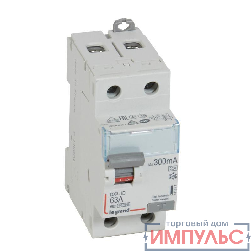 Выключатель дифференциального тока (УЗО) 2п 63А 300мА тип A DX3 Leg 411571