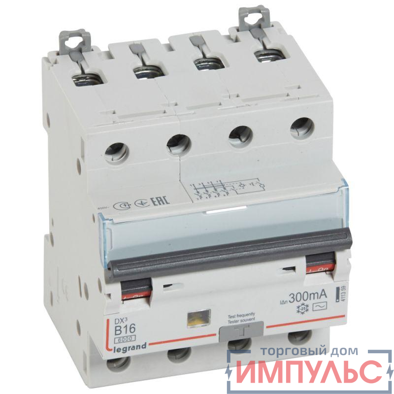 Выключатель автоматический дифференциального тока 4п B 16А 300мА тип AC 10кА DX3 Leg 411359
