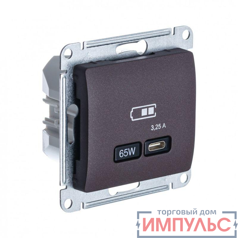 Розетка USB Glossa тип C 65Вт QC PD высокоскор. ЗУ механизм шоколад SE GSL000827