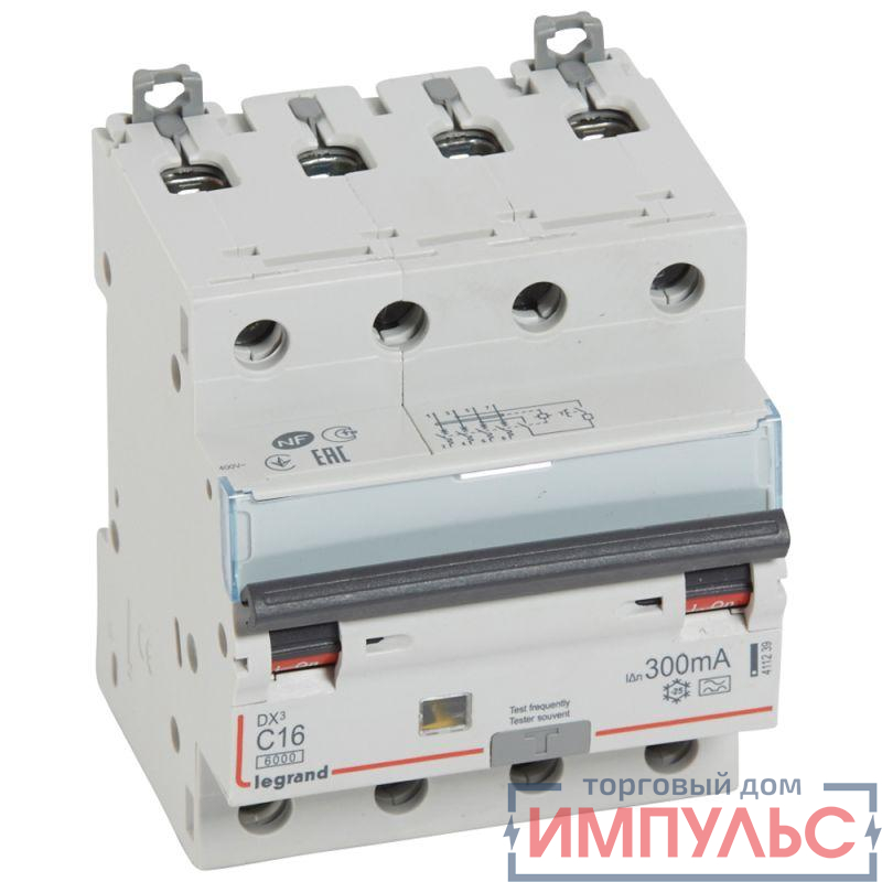 Выключатель автоматический дифференциального тока 4п C 16А 300мА тип A 10кА DX3 Leg 411239
