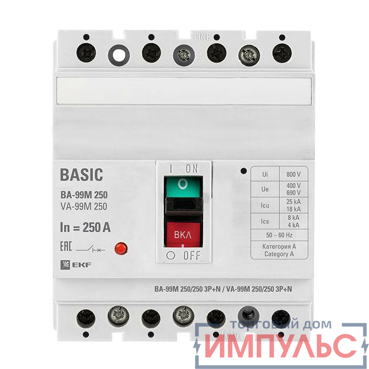 Выключатель автоматический 4п (3P+N) 250/250А 35кА ВА-99М PROxima EKF mccb99-250-250m-4P