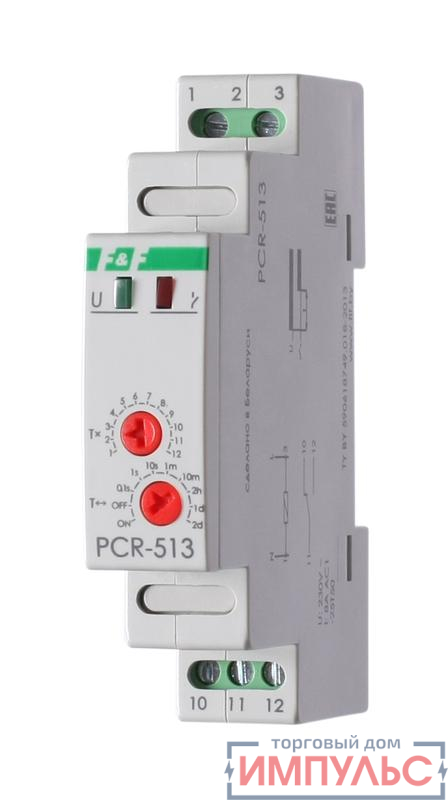 Реле времени PCR-513 8А 230В 1 перекл. IP20 задержка включ. монтаж на DIN-рейке F&F EA02.001.003