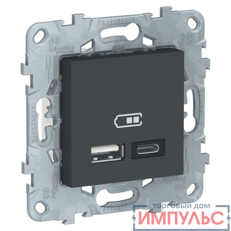 Розетка USB 2-м UNICA NEW тип А+С 5В/2400мА антрацит SchE NU501854