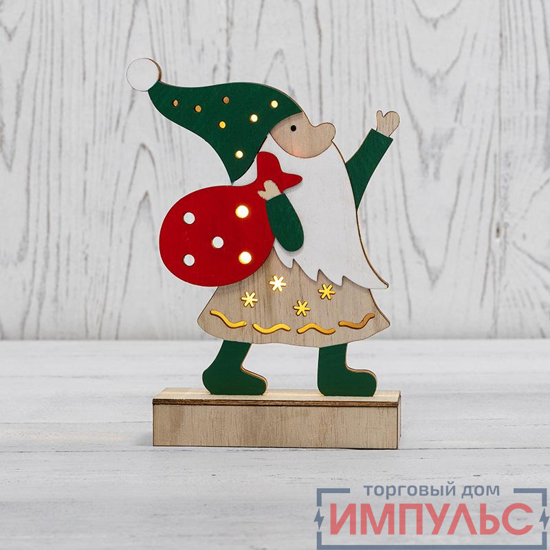 Фигура деревянная "Дед Мороз" 18см с подсветкой Neon-Night 504-016