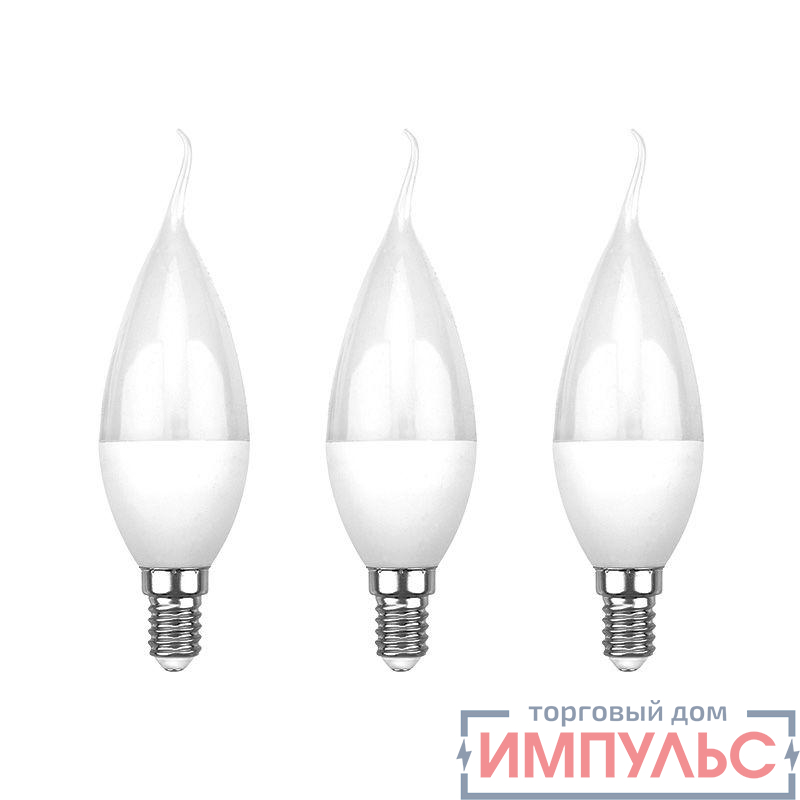 Лампа светодиодная 7.5Вт CW свеча на ветру 2700К E14 713лм (уп.3шт) Rexant 604-045-3
