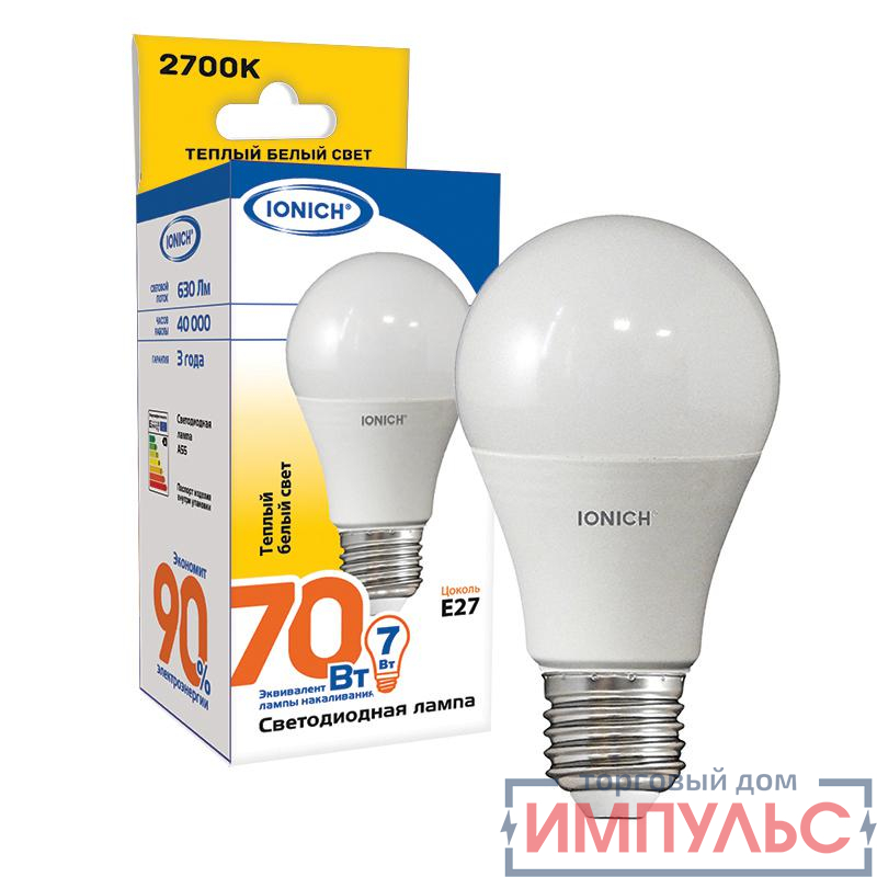 Лампа светодиодная ILED-SMD2835-A55-7-630-220-2.7-E27 IONICH 1612