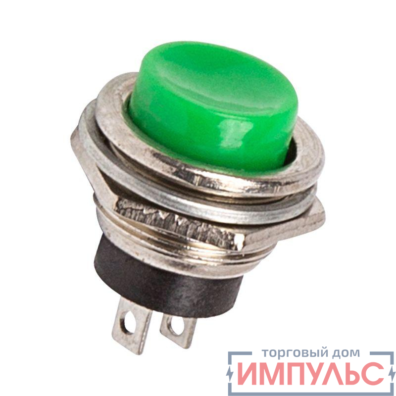 Выключатель-кнопка металл 250В 2А (2с) OFF-(ON) d16.2 зел. (RWD-306) Rexant 36-3353