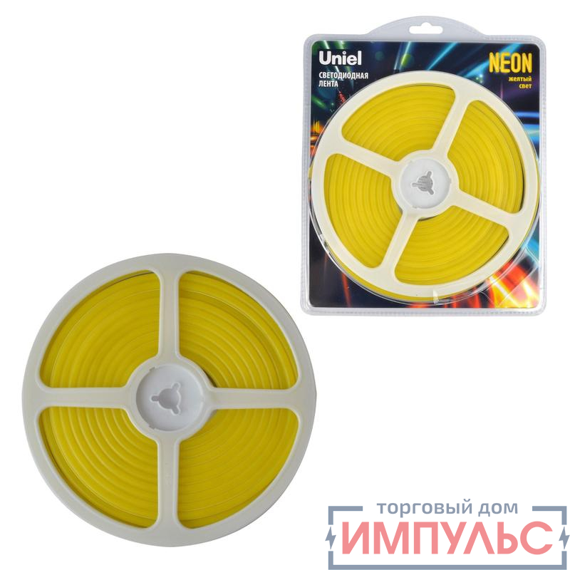 Лента светодиодная гибкая ULS-N01-2835-120LED/m-6mm-IP67-DC12V-9W/m-5M-YELLOW NEON (блист. 5м) свет желт. Uniel UL-00009088