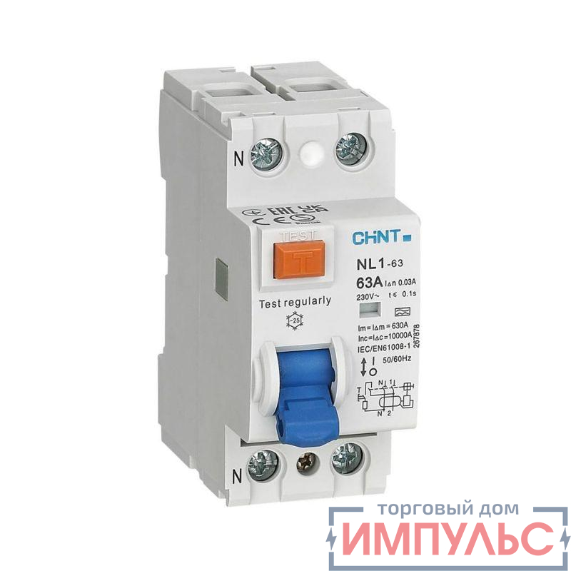 Выключатель дифференциального тока (УЗО) 2п 63А 100мА тип AC-S NL1-100 10кА (R) CHINT 200420