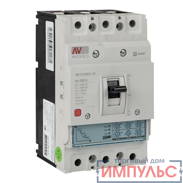 Выключатель автоматический 100А 100кА AV POWER-1/3 ETU2.0 AVERES EKF mccb-13-100H-2.0-av