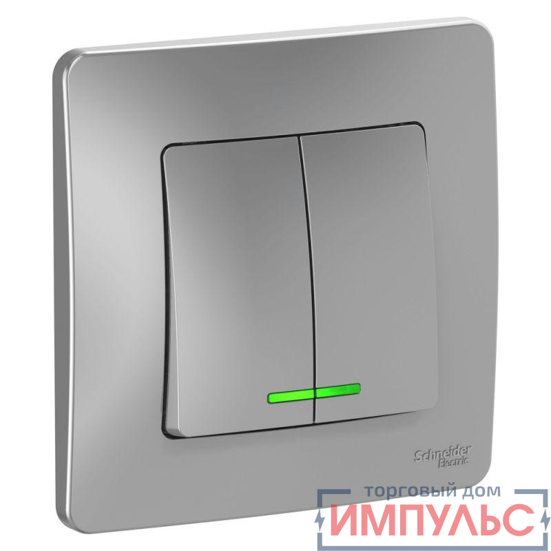 Выключатель 2-кл. СП Blanca 10А IP20 (сх. 5) 250В с подсветкой алюм. SE BLNVS010513