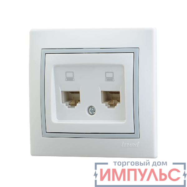 Розетка компьютерная 2-м СП Mira RJ45 16А IP20 с сер. вставкой бел. LEZARD 701-0215-141