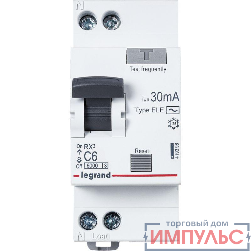 Выключатель автоматический дифференциального тока 2п (1P+N) C 6А 30мА тип AC 6кА RX3 Leg 419396