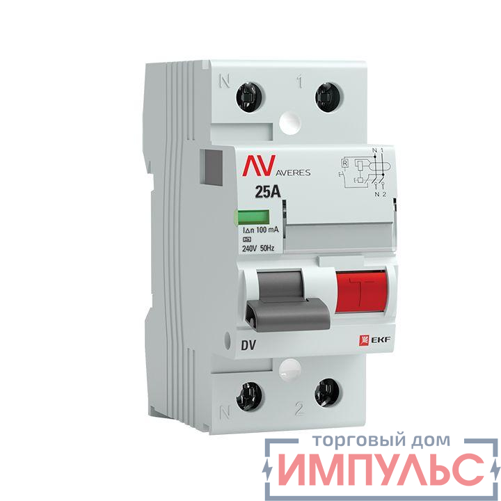 Выключатель дифференциального тока (УЗО) 2п 25А 100мА тип A DV AVERES EKF rccb-2-25-100-a-av