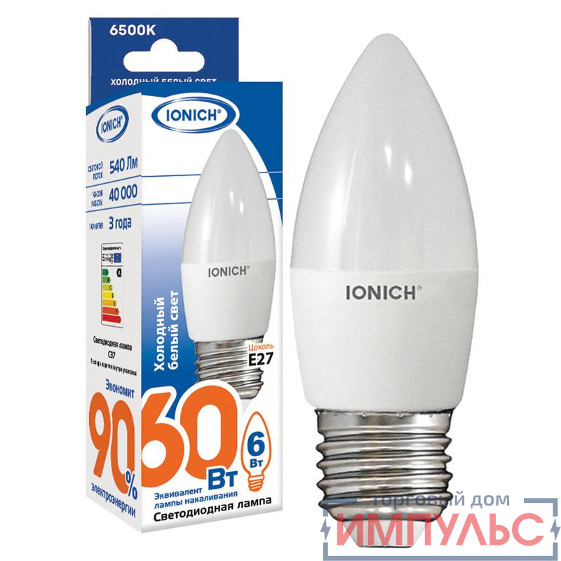 Лампа светодиодная ILED-SMD2835-C37-6-540-220-6.5-E27 (1119) IONICH 1533