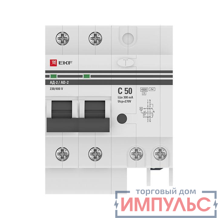 Выключатель автоматический дифференциального тока 2п 50А 300мА АД-2 PROxima EKF DA2-50-300-pro