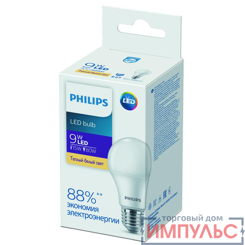 Лампа светодиодная Ecohome LED Bulb 9W E27 3000К 1PF Philips 929002299267