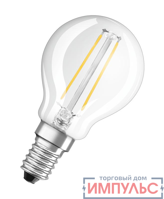 Лампа светодиодная филаментная Retrofit 2.5Вт P прозрачная 4000К нейтр. бел. E14 250лм 220-240В угол пучка 300град. (замена 25Вт) OSRAM 4058075434103