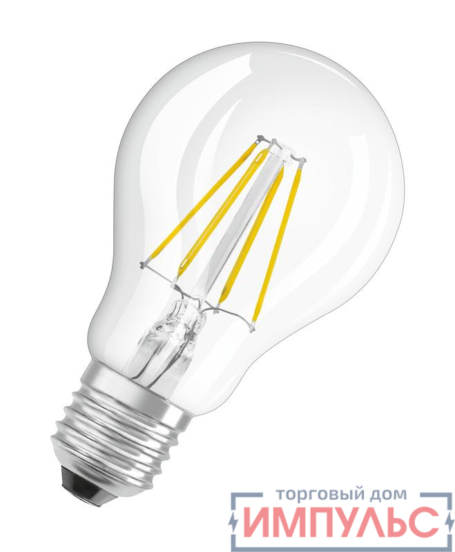 Лампа светодиодная филаментная Retrofit 4Вт A прозрачная 4000К нейтр. бел. E27 470лм 220-240В угол пучка 300град. (замена 40Вт) OSRAM 4058075303386