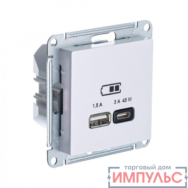Розетка USB AtlasDesign тип A+C 45Вт QC PD высокоскор. ЗУ механизм жемчуг SE ATN000429