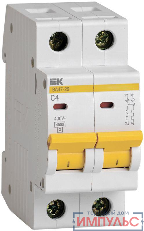 Выключатель автоматический модульный 2п C 4А 4.5кА ВА47-29 KARAT IEK MVA20-2-004-C