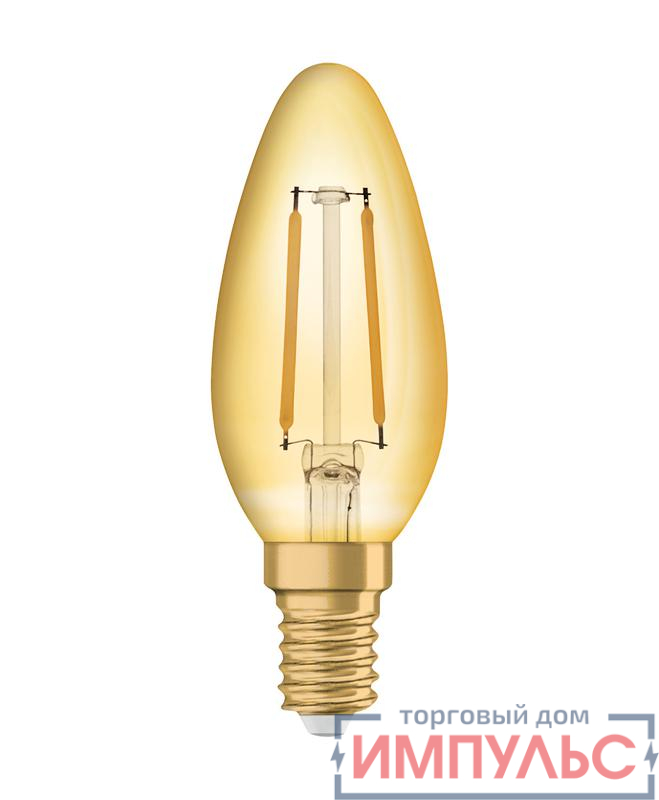 Лампа светодиодная филаментная Vintage 1906 LED CL B FIL GOLD 12 non-dim 1.5W/824 1.5Вт 2400К тепл. бел. E14 120лм 220-240В (замена 12Вт) зол. OSRAM 4058075293205