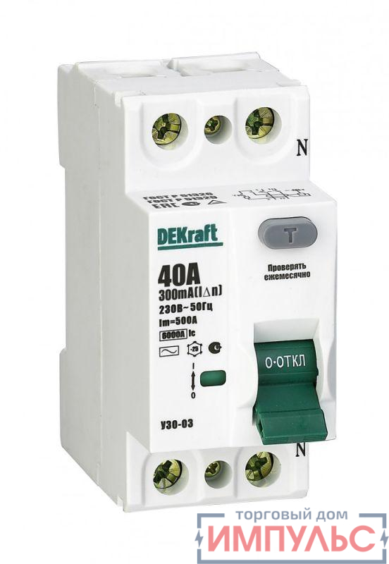 Выключатель дифференциального тока (УЗО) 2п 16А 300мА тип AC 6кА УЗО-03 DEKraft 14067DEK