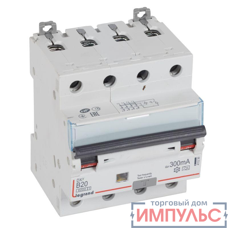 Выключатель автоматический дифференциального тока 4п B 20А 300мА тип A 10кА DX3 Leg 411230