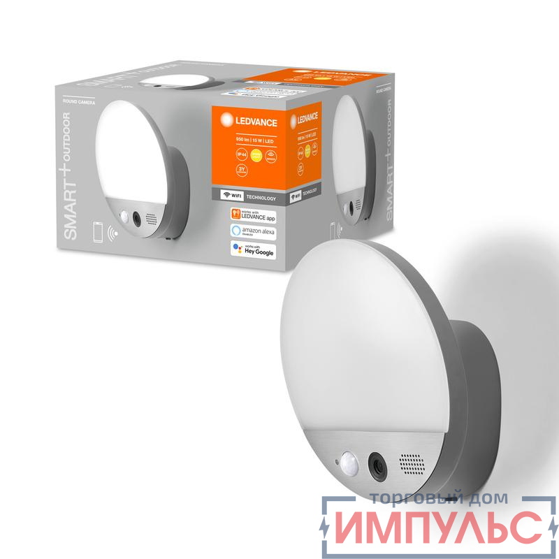 Светильник для установки на фасадах 15Вт 950Лм 3000К SMART OUTD WIFI ROUND CAMERA DG LEDVANCE 4058075564480