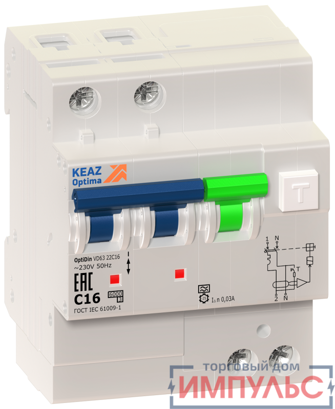 Выключатель автоматический дифференциального тока 2п C 50А 300мА тип A 6кА OptiDin VD63 УХЛ4 КЭАЗ 103469