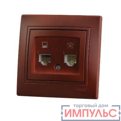 Розетка компьютерная + телефонная 2-м СП Mira RJ45 + RJ11 IP20 вишня LEZARD 701-0601-143