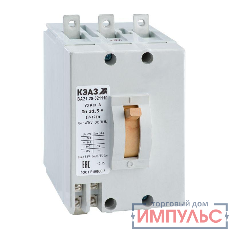 Выключатель автоматический ВА21-29-341810-1.6А-12Iн-400AC-НР220AC/DC-IP54-У2 КЭАЗ 308505