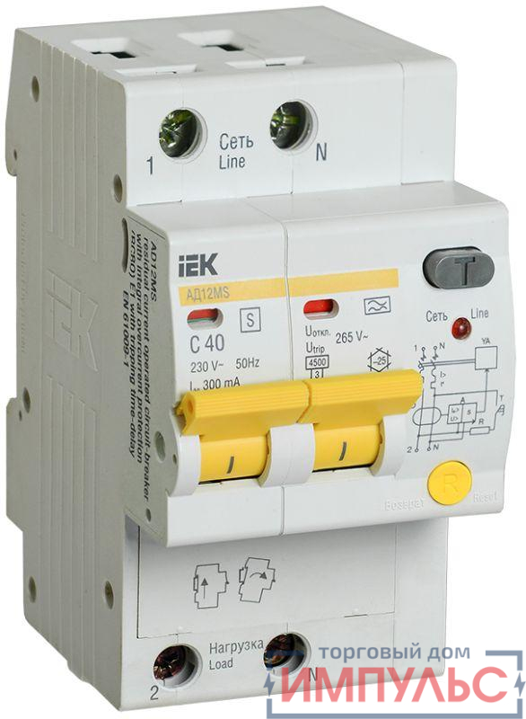 Выключатель автоматический дифференциального тока селективный 2п 40А 300мА тип A АД12MS IEK MAD123-2-040-C-300