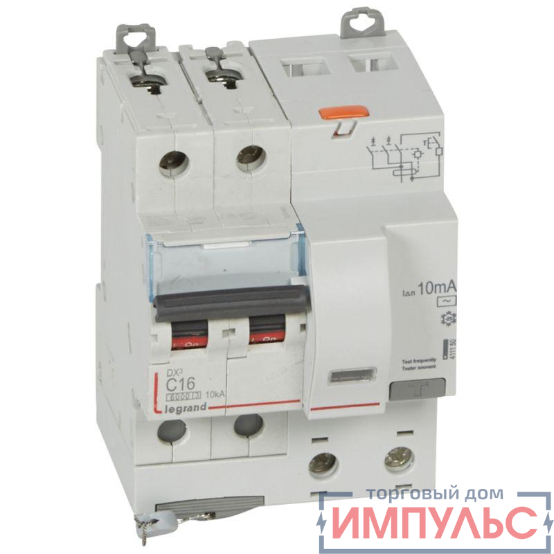 Выключатель автоматический дифференциального тока 2п C 16А 10мА тип AC 10кА DX3 4мод. Leg 411150