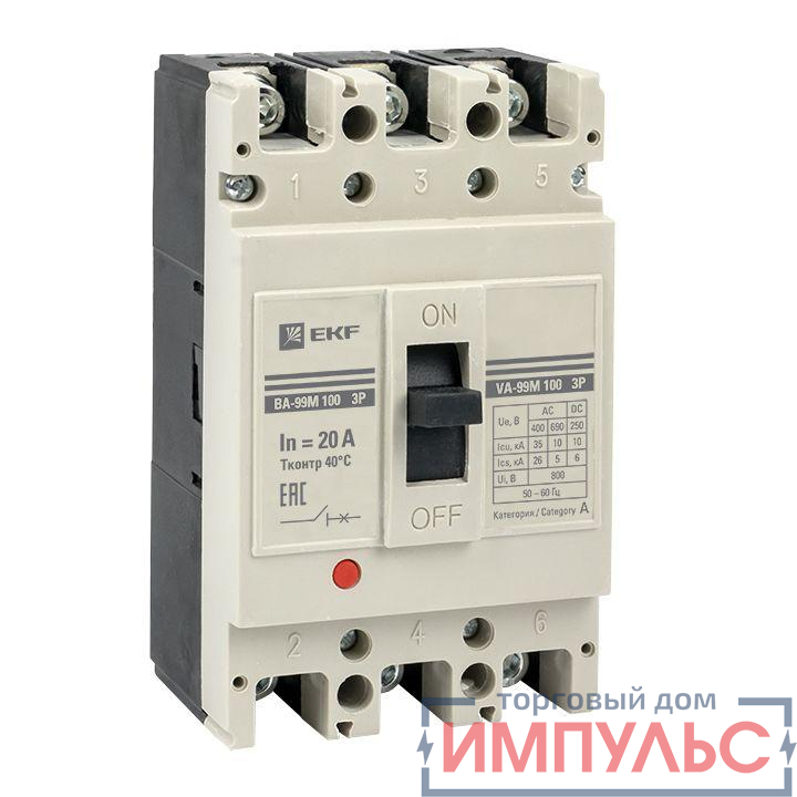 Выключатель автоматический 3п 100/20А 35кА ВА-99М PROxima EKF mccb99-100-20m